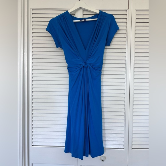 Royal Blue Short-Sleeve Knot Front Maternity Dress - Picture 4 of 5